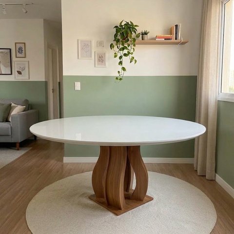 Mesa de Jantar Redonda 6 Lugares com Tampo de Vidro 135x80x135cm