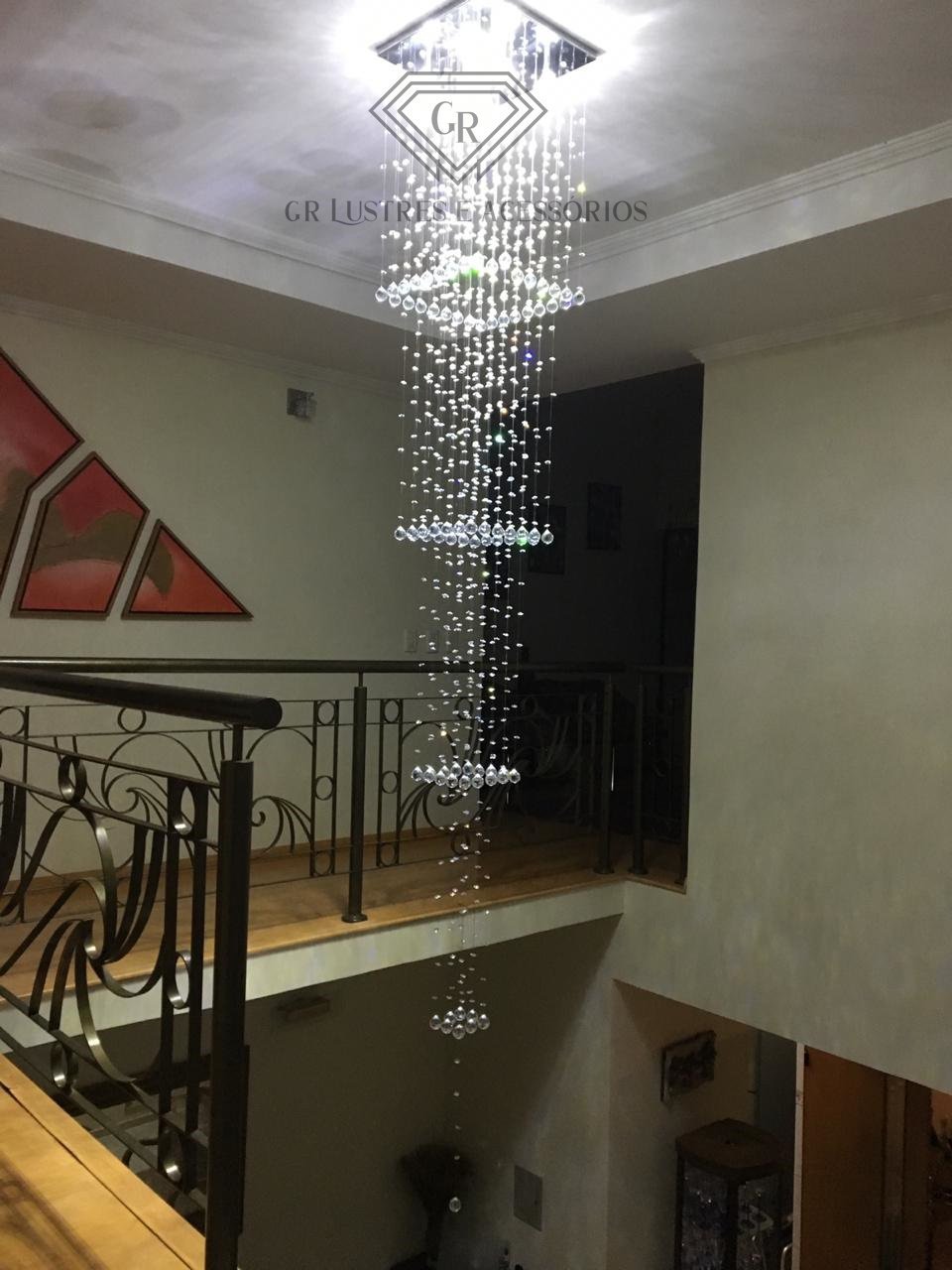 Pendente Em Cristal Torre Para Sala De Jantar com 2 metros Esfera de 30mm Base em Inox - 1