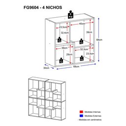 Nichos/Estante para Livros com 4 unid Multimóveis FG9604 Branca/Madeirada - 4 Nichos/Estante para Livros com 4 unid Multimóveis FG9604 Branca/Madeirada - 4