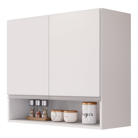 Armário Aéreo Multiuso Lux 80cm 100%mdf 02 Portas com Nicho Integrado Branco - Desk Design