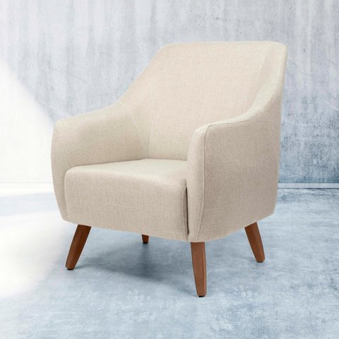 Poltrona Tecido Linho Pés Madeira Paloma