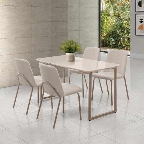 Conjunto para Sala de Jantar com 4 Cadeiras Dora Bege/Champagne/Off White
