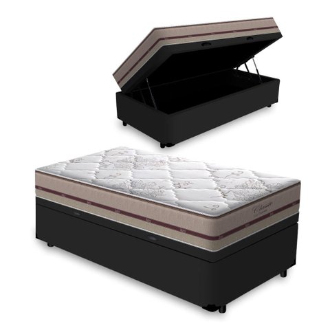Cama Box Baú Solteiro + Colchão de Molas Ensacadas Anjos Classic 88cm