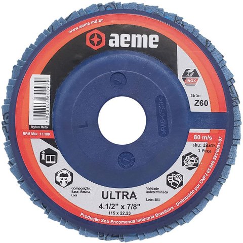 Disco Flap Aeme Ultra Nylon Reto Zircônio 4.1/2" (115mm) 10 Unidades