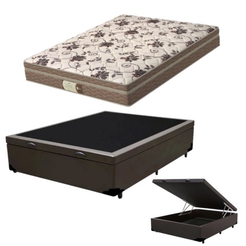 Cama Box C/ Baú Casal + Colchão Mola Ensacada Probel Style Pillow Euro Casal (138x188x25cm