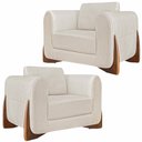 Ver imagem 1 de Kit 2 Poltronas Decorativas Pés em Madeira Buzz Linho Off White Rústico - Gran Belo