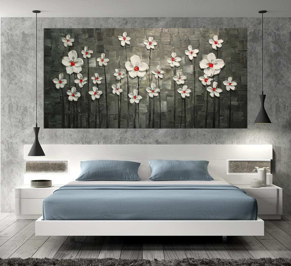 Quadro Pintura Tela Arvores e Flores Modernas Em Altos Relevos 2064: 50cm (A) x 100cm (L) - 5