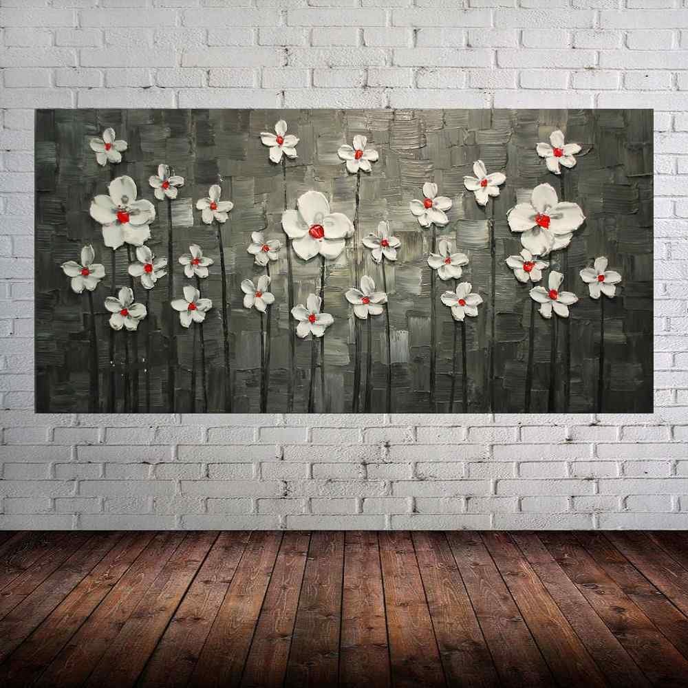 Quadro Pintura Tela Arvores e Flores Modernas Em Altos Relevos 2064: 50cm (A) x 100cm (L) - 1