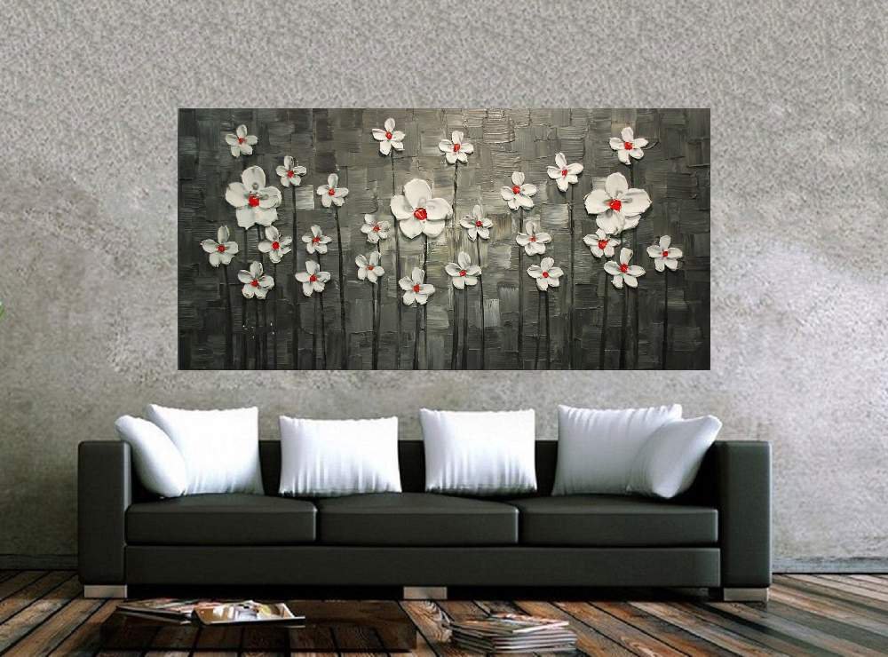 Quadro Pintura Tela Arvores e Flores Modernas Em Altos Relevos 2064: 50cm (A) x 100cm (L) - 2