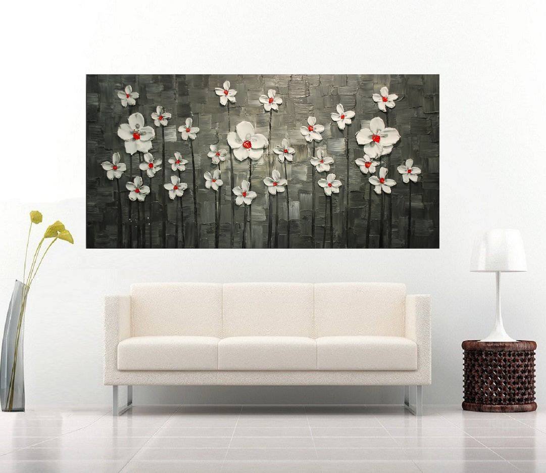 Quadro Pintura Tela Arvores e Flores Modernas Em Altos Relevos 2064: 50cm (A) x 100cm (L) - 3