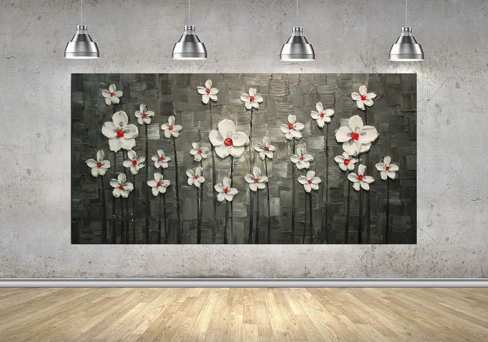 Quadro Pintura Tela Arvores e Flores Modernas Em Altos Relevos 2064: 50cm (A) x 100cm (L) - 4