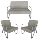 Ver imagem 1 de Kit Namoradeira + 2 Poltronas Decorativa Bela Linho Bege Braço Cromado