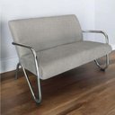 Ver imagem 3 de Kit Namoradeira + 2 Poltronas Decorativa Bela Linho Bege Braço Cromado