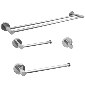 Jogo Acessorios Cromado Kit Banheiro Inox 4 Peças Papeleira Cabide Toalheiro Duplo Porta Toalha Reto