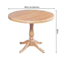 Mesa de Jantar Redonda Rústica 80cm Madeira Maciça Madalena - Natural - 4