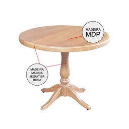 Mesa de Jantar Redonda Rústica 80cm Madeira Maciça Madalena - Natural - 3