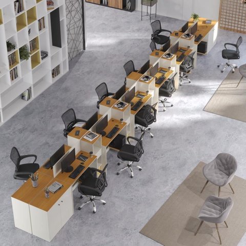 Estação de Trabalho 12 Lugares Office Noruega 12 Mesas 10 Armários 4 Aparador - Via Nossa - Off