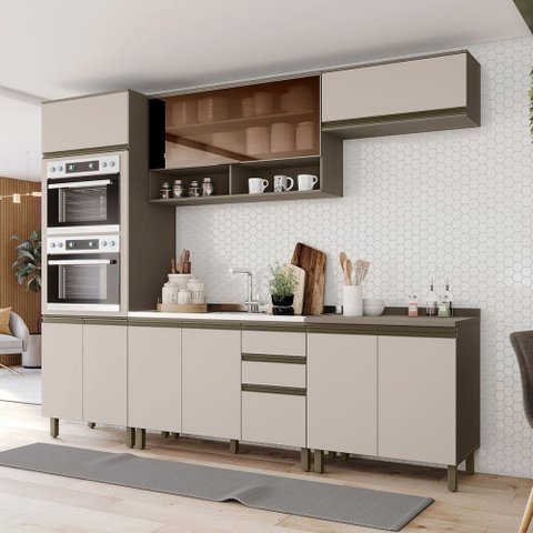 Cozinha Completa Connect 10 Portas 2 Gavetas 100% MDF com Vidro Reflecta Duna/Cristal - Henn