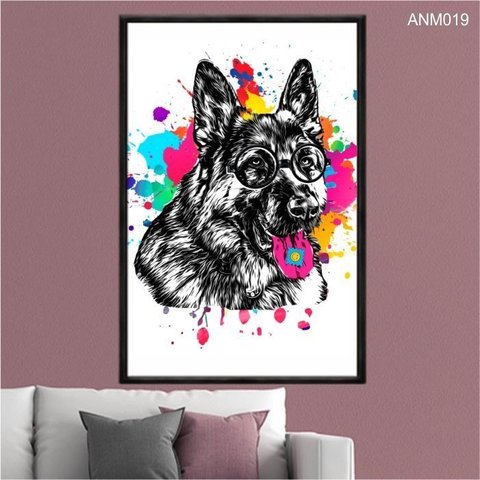 Quadro Decorativo - Cachorro Colorido Pintura Anm019 Tela Canvas - 80x60cm