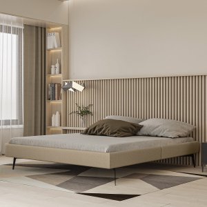 Base Bi Partida Slim Queen em Linho Bege sem Cabeceira Skybox
