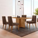 Ver imagem 1 de Mesa Olimpia 120 Mdf Canto Copo e com 4 Cadeiras Safira Veludo Marrom/naturalle/naturalle