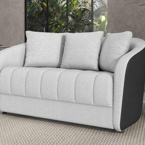 Sofá Living 152cm Linho Cinza Preto 2 Lugares com 3 Almofadas Abba