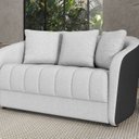 Ver imagem 1 de Sofá Living 152cm Linho Cinza Preto 2 Lugares com 3 Almofadas Abba