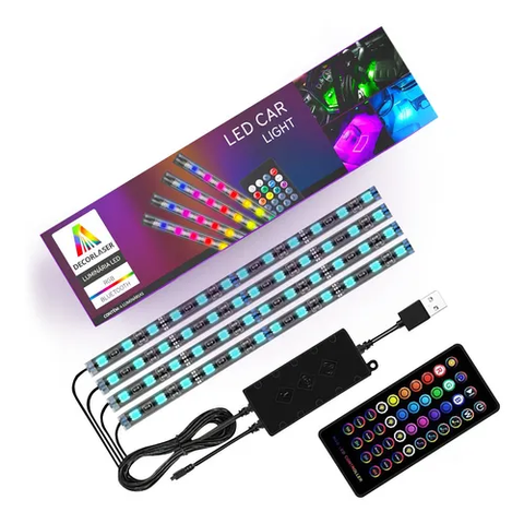 Iluminação Led Interior Carro Neon Rgb Tuning C/controle Bluetooth