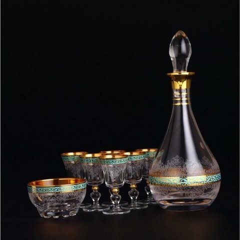 CONJUNTO DE COPOS DE VIDRO IRIS TURQUESA OURO/ 8 PEÇAS