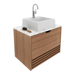 Gabinete Banheiro 1 Porta 1 Gaveta 60cm Suspenso Multimóveis CR10091 Amêndoa/Mármore Branco - 1 Gabinete Banheiro 1 Porta 1 Gaveta 60cm Suspenso Multimóveis CR10091 Amêndoa/Mármore Branco - 1