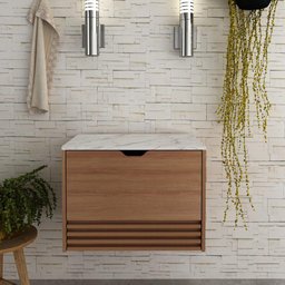 Gabinete Banheiro 1 Porta 1 Gaveta 60cm Suspenso Multimóveis CR10091 Amêndoa/Mármore Branco - 6 Gabinete Banheiro 1 Porta 1 Gaveta 60cm Suspenso Multimóveis CR10091 Amêndoa/Mármore Branco - 6