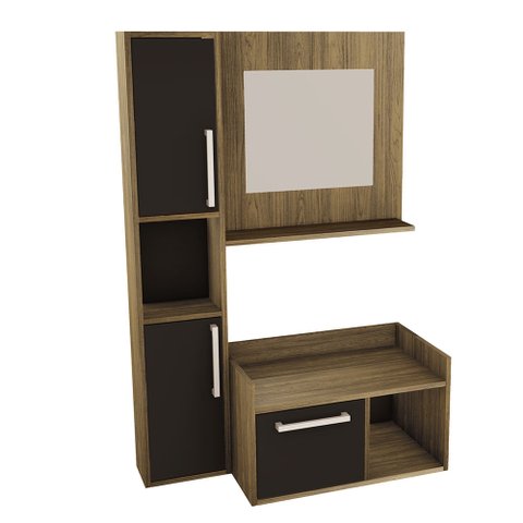Armário de Banheiro com 03 Portas e 01 Nicho com Espelho Preto e Castanho