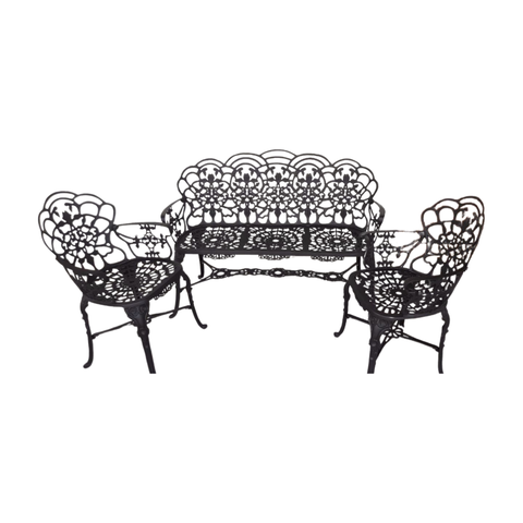 Conjunto de Jardim com Banco de 3 Lugares e 2 Poltronas Jardim em Alumínio Fundido Unifer Móveis