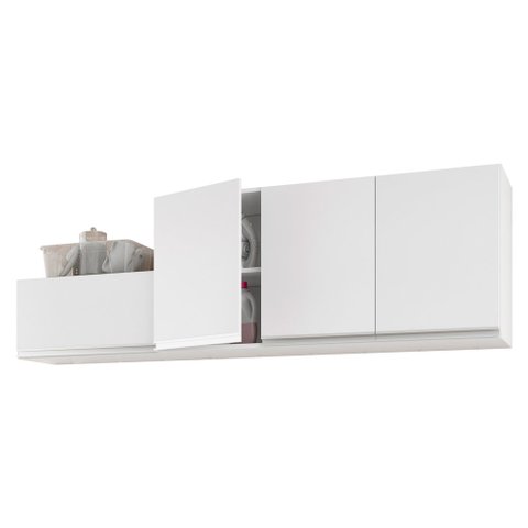 Kit Área de Serviço e Lavanderia com 02 Armários Aéreo 120cm e 60cm 100% MDF Branco - Desk Design Lu