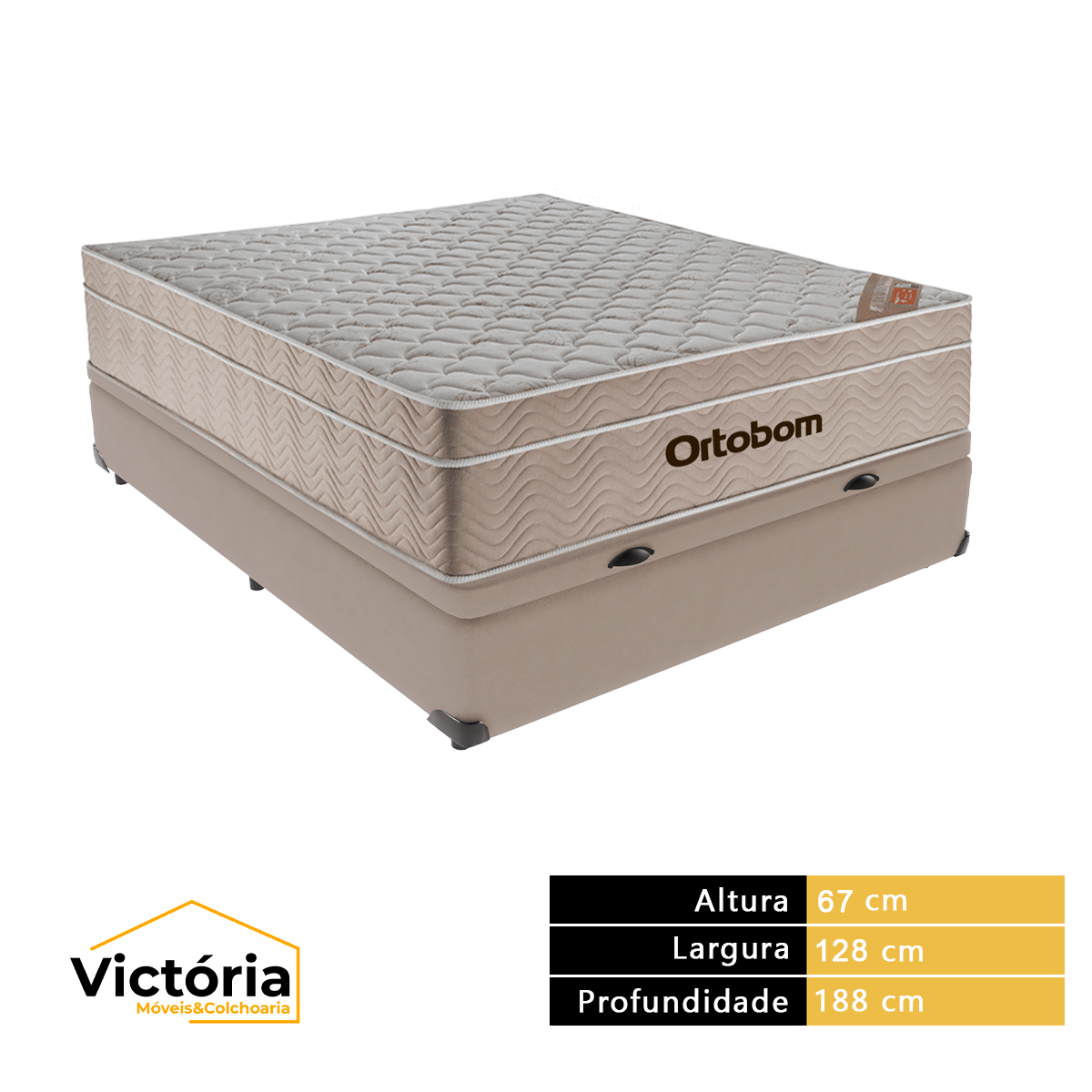 Cama Box com Baú Viúvo Bege e Colchão Ortobom Airtech Molas Ensacadas - 3