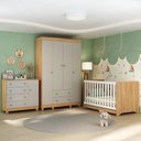 Ver imagem 1 de Quarto de Bebê Completo com Berço Americano 3 em 1 Allegra Multimóveis Mp4582 Madeirado/off White