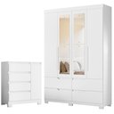 Ver imagem 1 de Guarda Roupa Solteiro Doble 04 Portas com Espelho e Cômoda Sapateira Olimpia Branco - Móveis