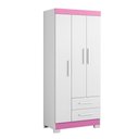 Ver imagem 4 de Guarda-Roupa Solteiro 3 Portas 2 Gavetas Branco/New/Rosa