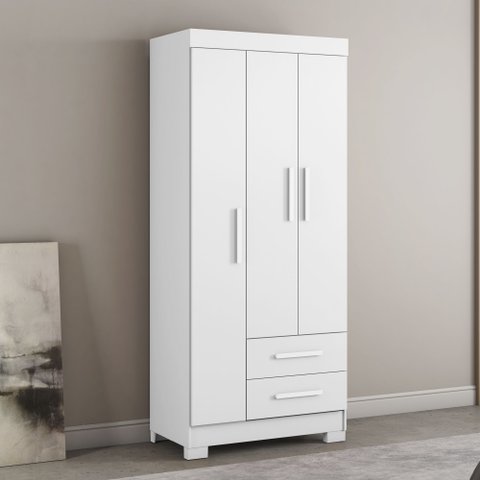 Guarda-Roupa Solteiro 3 Portas 2 Gavetas Branco/New/Rosa