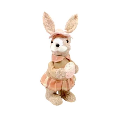 Coelha em Pé C/ Ovo e Chapéu C/laço Rosa 30cm