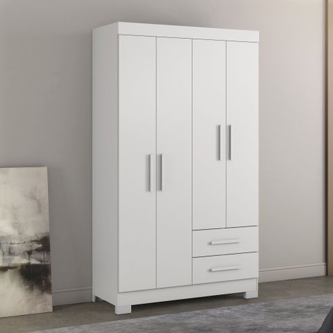 Guarda-Roupa Solteiro 4 Portas 2 Gavetas Branco/New/Rosa