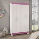 Ver imagem 2 de Guarda-Roupa Solteiro 4 Portas 2 Gavetas Branco/New/Rosa