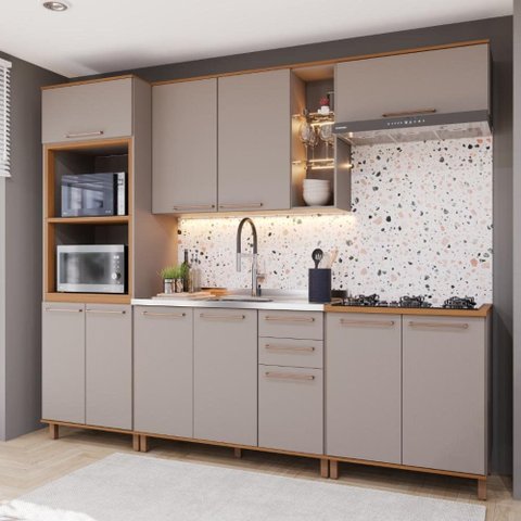 Armário de Cozinha Modulada Completa Fidelitá Berlim 5 Peças 270cm 11 Portas 2 Gavetas sem Tampo