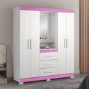 Ver imagem 3 de Guarda Roupa Casal com Espelho 4 Portas 3 Gavetas e Nicho Capelinha Branco/New/Rosa