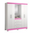 Ver imagem 5 de Guarda Roupa Casal com Espelho 4 Portas 3 Gavetas e Nicho Capelinha Branco/New/Rosa