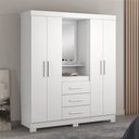 Ver imagem 1 de Guarda Roupa Casal com Espelho 4 Portas 3 Gavetas e Nicho Capelinha Branco/New/Rosa