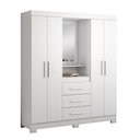 Ver imagem 4 de Guarda Roupa Casal com Espelho 4 Portas 3 Gavetas e Nicho Capelinha Branco/New/Rosa