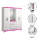 Ver mais imagens de Guarda Roupa Casal com Espelho 4 Portas 3 Gavetas e Nicho Capelinha Branco/New/Rosa
