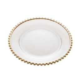 Prato Raso em Cristal Wolff Pearl Branco Borda Dourada 28cm - 1