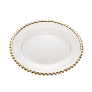 Prato Raso em Cristal Wolff Pearl Branco Borda Dourada 28cm